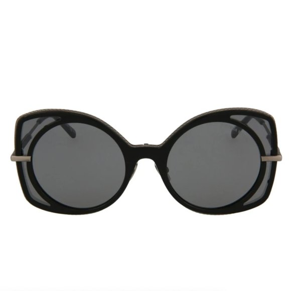 Bottega Veneta Women\'s Black and Silver Round Sunglasses!